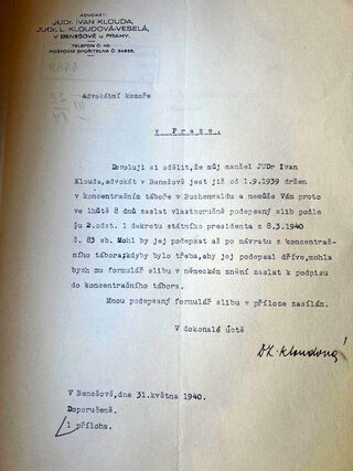 Potvrzení o pobytu Ivana Kloudy v koncentračním táboře. Zdroj: archiv matriky ČAK