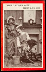 Antisufražetská propaganda z počátku 20. století LSE Library, Set 72157660822880401, ID 22754363186, Original title Anti-Suffrage Postcard, c. 1910. https://www.flickr.com/photos/lselibrary/22754363186/