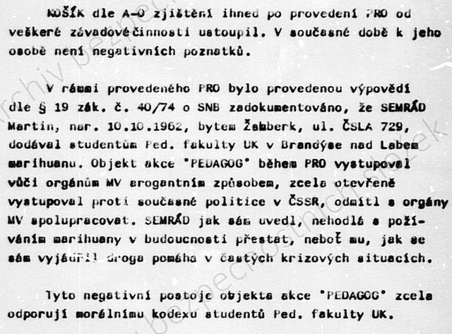 Jakub Košík, krycí jméno KOŠ – registrační číslo 41099, číslo svazku 772875, zdroj: ABS