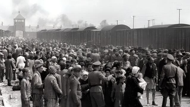 Selekci po příjezdu maďarských Židů do Osvětimi zachytili v květnu a červnu 1944 dva příslušníci SS. Soubor asi 200 fotografií z Osvětimi našla po válce vězenkyně Lili Jacobs v táboře Mittelbau-Dora, která je darovala muzeu Yad Vashem. Zdroj: Wikimedia Commons, Public Domain,
Bernhard Walter (Auschwitz Album) 