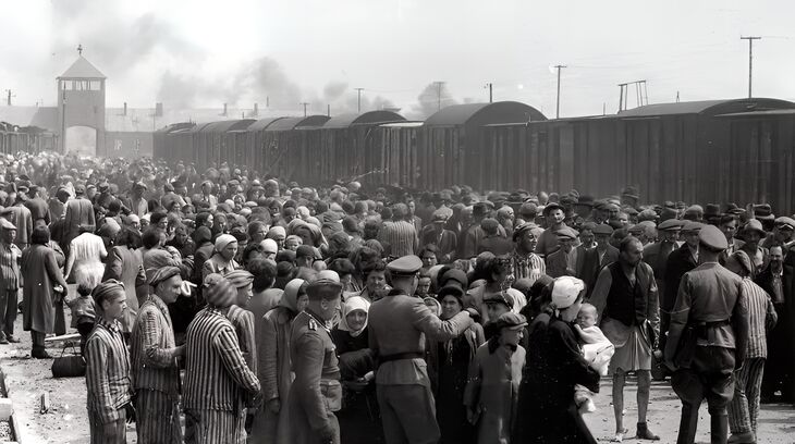 Selekci po příjezdu maďarských Židů do Osvětimi zachytili v květnu a červnu 1944 dva příslušníci SS. Soubor asi 200 fotografií z Osvětimi našla po válce vězenkyně Lili Jacobs v táboře Mittelbau-Dora, která je darovala muzeu Yad Vashem. Zdroj: Wikimedia Commons, Public Domain,
Bernhard Walter (Auschwitz Album) 