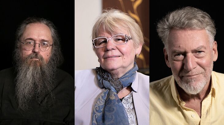 Andrej Kurajev (*1963), pravoslavný teolog a kritik současného Ruska; Tamara Jelínková (*1957), bývalá civilní zaměstnankyně sovětské armády a podnikatelka z Milovic; Artěmij Troickij (*1955), hudební publicista a jedna z nejvýraznějších osobností ruské rockové scény. Foto: Paměť národa.