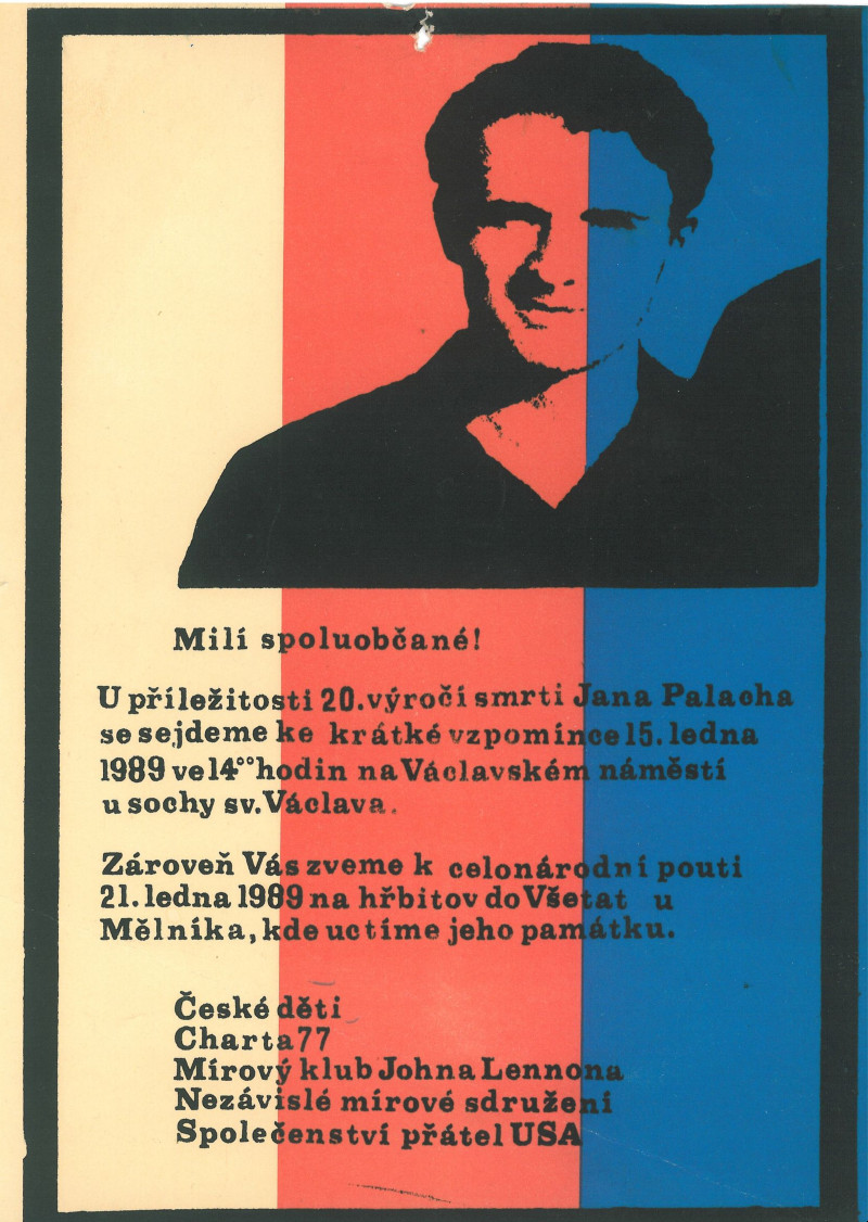 Pozvánku na vzpomínkovou akci 15. ledna 1989 házeli organizátoři do poštovních schránek. Zdroj: Paměť národa