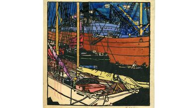 Rudolf Kalvach: Přístav v Terstu (barevný dřevořez, 1907). Zdroj: Wikimedia Commons