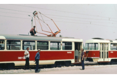 Práce na tramvaji, Milan Vlček zcela vpravo, Barnaul, Sibiř, SSSR, 1973