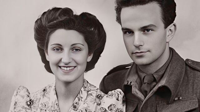 Yvonne a Karel Šebesťákovi krátce po svatbě v Anglii v roce 1944. Zdroj: archiv pamětnice