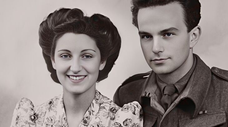 Yvonne a Karel Šebesťákovi krátce po svatbě v Anglii v roce 1944. Zdroj: archiv pamětnice