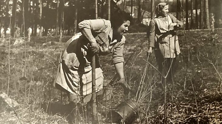 Anna Vařeková, roz. Mlčochová, při práci v lese, zdroj: archiv pamětnice