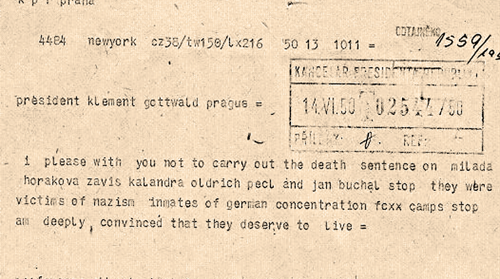 Krátká zpráva o popravě v Rudém právu 28. června 1950 na straně 3. Zdroj: Ústav pro českou literaturu AV ČR, v.v.i.