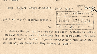 Krátká zpráva o popravě v Rudém právu 28. června 1950 na straně 3. Zdroj: Ústav pro českou literaturu AV ČR, v.v.i.