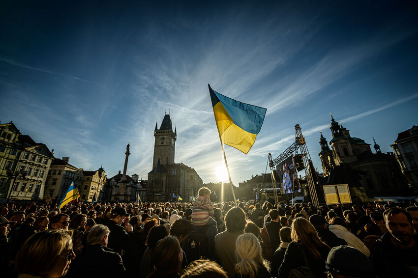 Staroměstské náměstí, sobota&nbsp;24. února 2024.&nbsp;Zdroj: Paměť národa