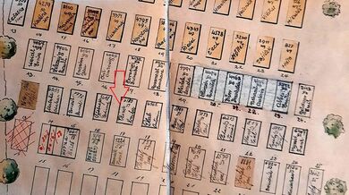 Detail plánu trestaneckého hřbitova s vyznačeným hrobem filmaře a novináře Lomikara Kleinera Zdroj: Národní archiv Praha