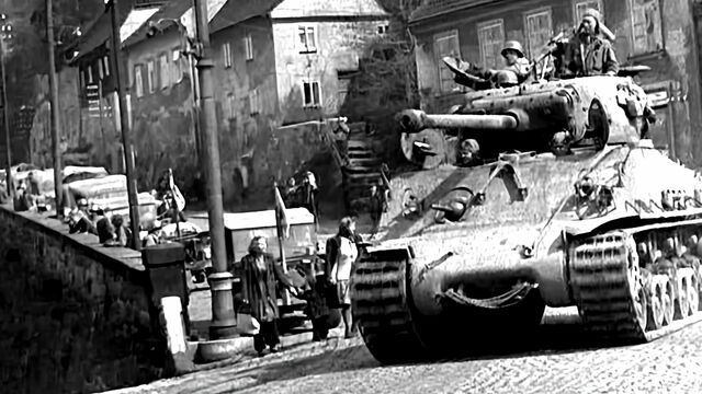 Příjezd americké armády do Lokte v květnu 1945. Zdroj: archiv pamětníka Jana Mosebacha
