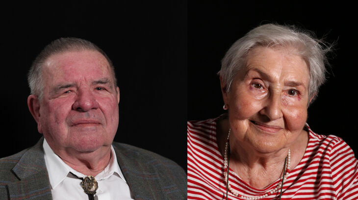 Josef Jehlička při natáčení v roce 2022 (vlevo) a Ludmila Svatková v roce 2024. Zdroj: Paměť národa