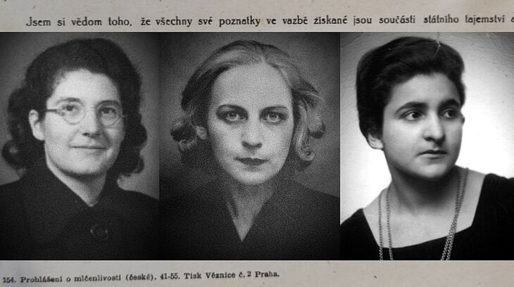 Tři nejdéle vězněné manželky mužů obviněných v „Procesu s protistátním spikleneckým centrem vedeným Rudolfem Slánským“ (zleva): Marian Šlingová (28 měsíců), Lída Clementisová (22 měsíců) a Fritzi Löblová (6 měsíců). Při propuštění z vazby musely podepsat prohlášení o mlčenlivosti o průběhu vazby.