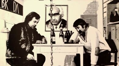 Václav Havel a Pavel Landovský na výřezu z obalu nahrávky Audience, vydané roku 1979 v exilovém vydavatelství Šafrán. Zdroj: archiv Petra P. Nováka
